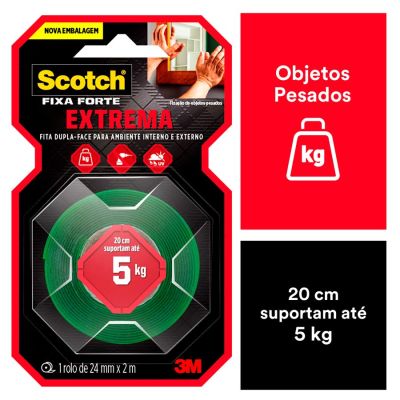 Fita Adesiva Dupla Face 24mm X 2m  Fixa Forte Extrema Scotch 3m