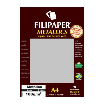 Papel Especial Metalico Prata A4 180g 15fls Filipaper 01101