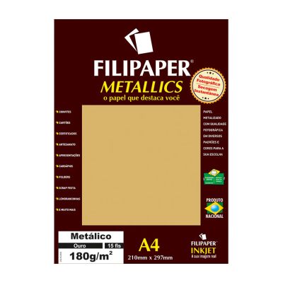 Papel Especial Metalico Ouro A4 180g 15fls Filipaper 01100