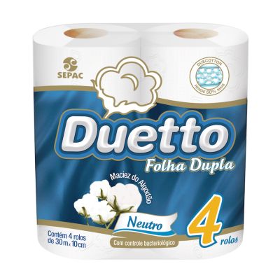 Papel Higienico Folha Dupla Neutro Pt C/4 Rolos De 30m Duetto