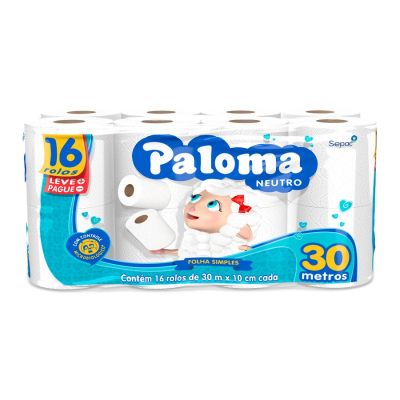 Papel Higienico Folha Simples Neutro Leve 16 Pague 15 Rolos De 30m Paloma