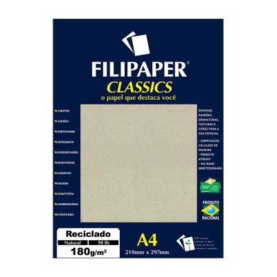 Papel Especial Branco Reciclado Natural A4 180g 50fl Filipaper 940