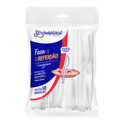 Faca Descartavel Branco Refeicao C/50 Strawplast Fsb-702