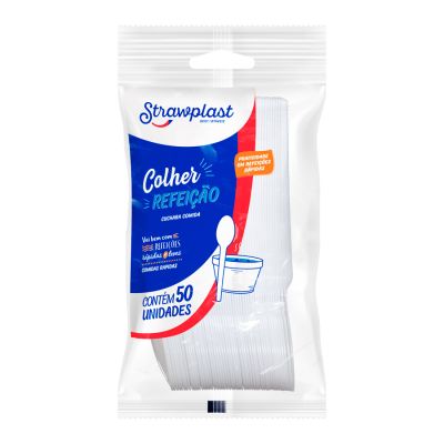 Colher Descartavel Branco Refeicao C/50 Strawplast Csb-602