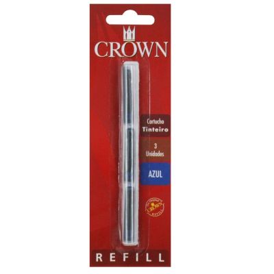 Carga Caneta Tinteiro Azul C/3 Un Ca32005a Crown