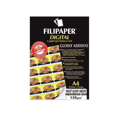 Papel Glossy Ink Jet Adesivo A4 135g 10fls Filipaper 02554