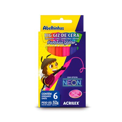 Giz De Cera 6 Cores Neon Com Glitter Gizao 09806 Acrilex