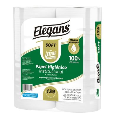 Papel Higienico Folha Simples Rolao 300m Branco Soft 20g Pt C/8 Rolos Mili Professional 139
