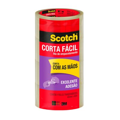 Fita Adesiva 45mm X 40m Transparente Scotch Corta Facil C/4 Rolos 3m