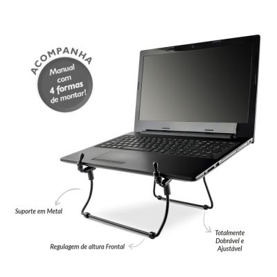 Suporte P/ Notebook Steel Preto Reliza