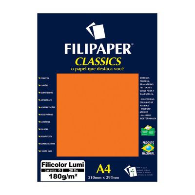 Papel Especial Lumi Laranja A4 180g 20fls Filicolor 0909 Ww