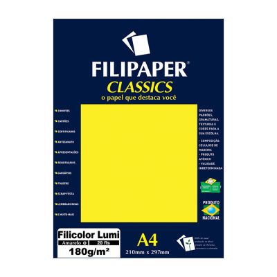 Papel Especial Lumi Amarelo Limao A4 180g 20fls Filicolor 0908