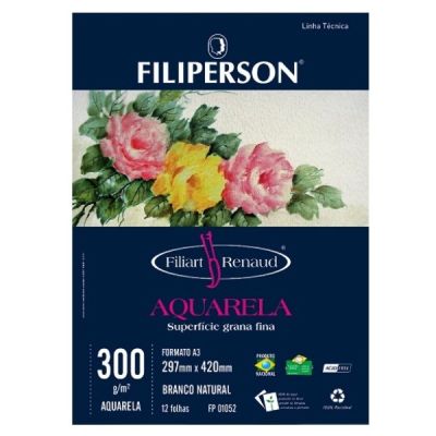 Bloco Aquarela Renaud Branco A3 300g 12fls Filipaper 01052