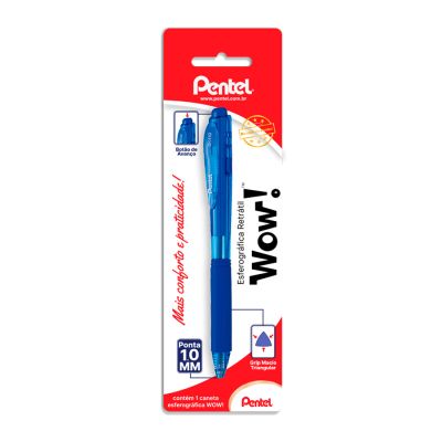 Caneta Esferografica Retratil Wow 1.0mm Azul Bls C/1 Bk440-c Pentel