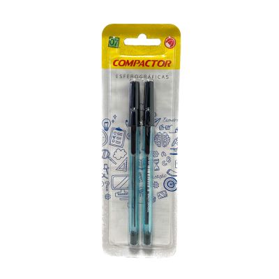 Caneta Esferografica Fina 0.7mm Bls C/2 Preta Compactor