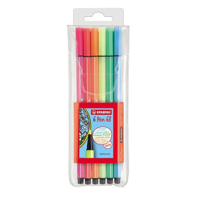 Caneta Hidrografica Stabilo Pen 68 Estojo C/6 Cores Neon 120.2300