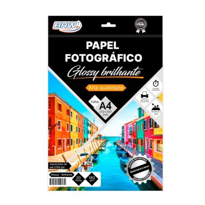 Papel Fotografico A4 180g Glossy Brilhante C/20fls Brw Pp2018