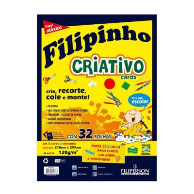 Papel Criativo A4 210x297mm 120g 32fls 8 Cores Filipinho 1777