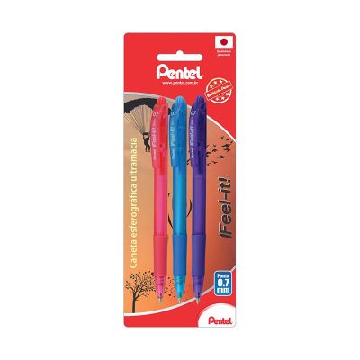 Caneta Esferografica Retratil Feel-it 0.7mm Bls C/3 Rosa,lilas,azul Claro Sm/bx417-psv Pentel