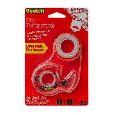 Fita Adesiva 12mm X 10m Transparente C/2 Rl + Dispensador Scotch 3m