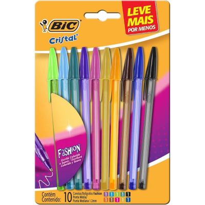 Caneta Esferografica Cristal Fashion 1.2mm Bls C/10 Cores Bic