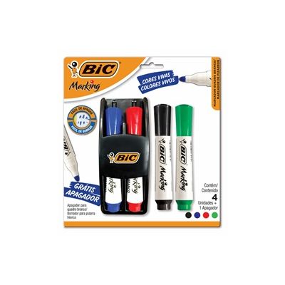 Caneta Quadro Branco C/4 Cores - Gratis 1 Apagador Bic