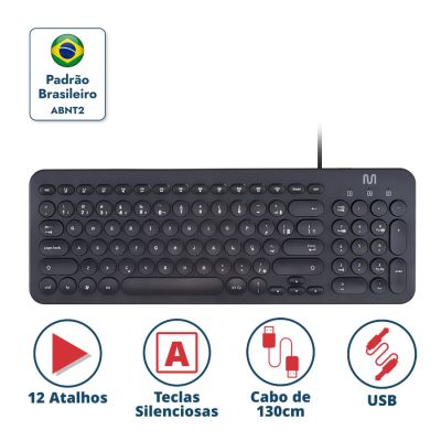 Teclado Com Fio Usb Multimidia Compacto Preto Tc234 Multi