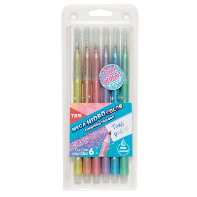 Caneta Hidrografica C/6 Cores Pastel C/ Glitter Tris