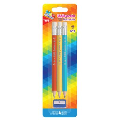 Lapis Grafite Redondo Jumbo C/ Borracha + Apontador Bls C/3 Tris