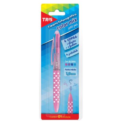 Caneta Esferografica 4 Cores 1.0mm Color Mix Poa Rosa Tris
