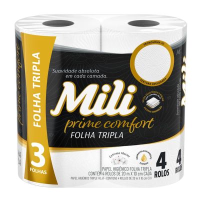 Papel Higienico Folha Tripla Neutro Pt C/4 Rolos De 20m Mili Prime