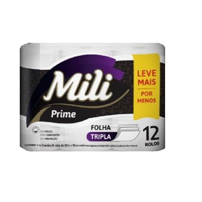 Papel Higienico Folha Tripla Neutro Pt C/12 Rolos De 20m Mili Prime
