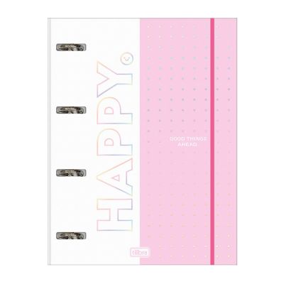 Caderno Argolado Cartonado 80fls C/elastico Happy Rosa Tilibra