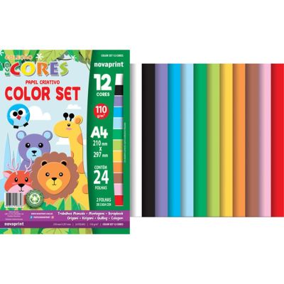 Papel Criativo A4 210x297mm 110g 24fls 12 Cores Novaprint