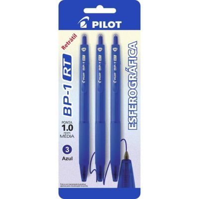 Caneta Esferografica Retratil Bp-1 Rt 1.0mm Bls C/3 Azul Pilot