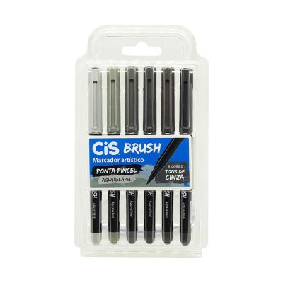 Caneta Pincel Brush C/6 Tons De Cinza Cis