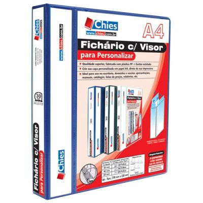 Pasta Fichario 4 Argolas 30mm Azul P/ Personalizar 1893 Chies Ww