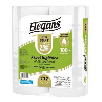 Papel Higienico Rolao  Folha Simples 500m Branco Pt C/8 Rolos Mili Professional 137