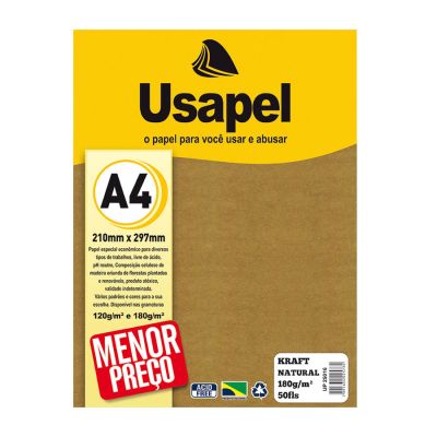 Papel Especial Kraft Natural A4 180g 50fls Usapel 25016