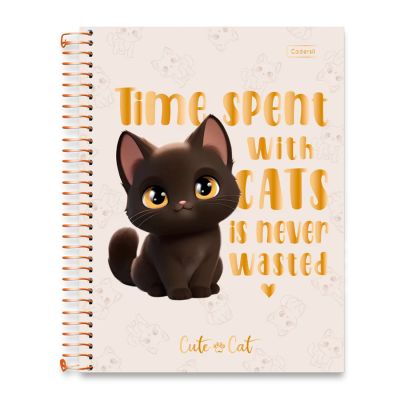 Caderno Colegial Capa Dura 1x1 80fls Cute Cat Cadersil
