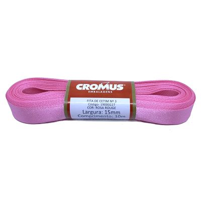 Fita Cetim Liso Rosa Rouge 15mmx10m N3 Cromus