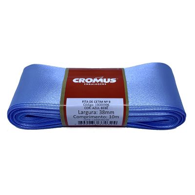 Fita Cetim Liso Azul Bebe 38mmx10m N9 Cromus