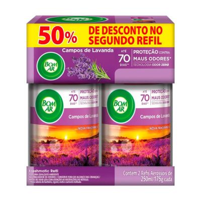 Refil Odorizador Bom Ar Freshmatic Campos De Lavanda C/2 250ml