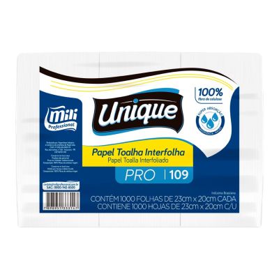 Papel Toalha Interfolhado Branco 23x20cm C/1000 Folhas Mili Professional 109