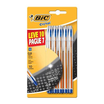 Caneta Esferografica Cristal Leve 10 Pague 7 0.7mm Azul Bls C/10 Bic Ww