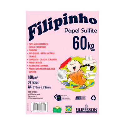 Papel Sulfite A4 180g 60kg Rosa 50fls Usapel Ww