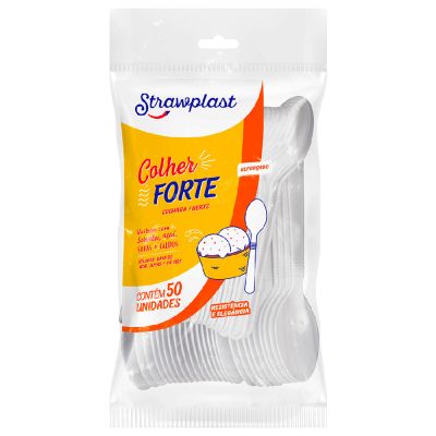 Colher Descartavel Forte Branca C/ 50 Strawplast Csb-606