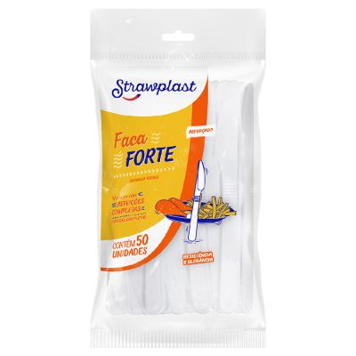 Faca Descartavel Forte Branco C/ 50 Strawplast Fsb-706