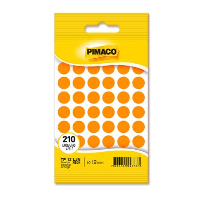 Etiqueta Adesiva Redonda Tp-12 Ljn Laranja Neon C/210 Pimaco