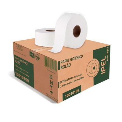 Papel Higienico Folha Dupla Rolao 250m Branco Pt C/8 Rolos Ipel 10109
